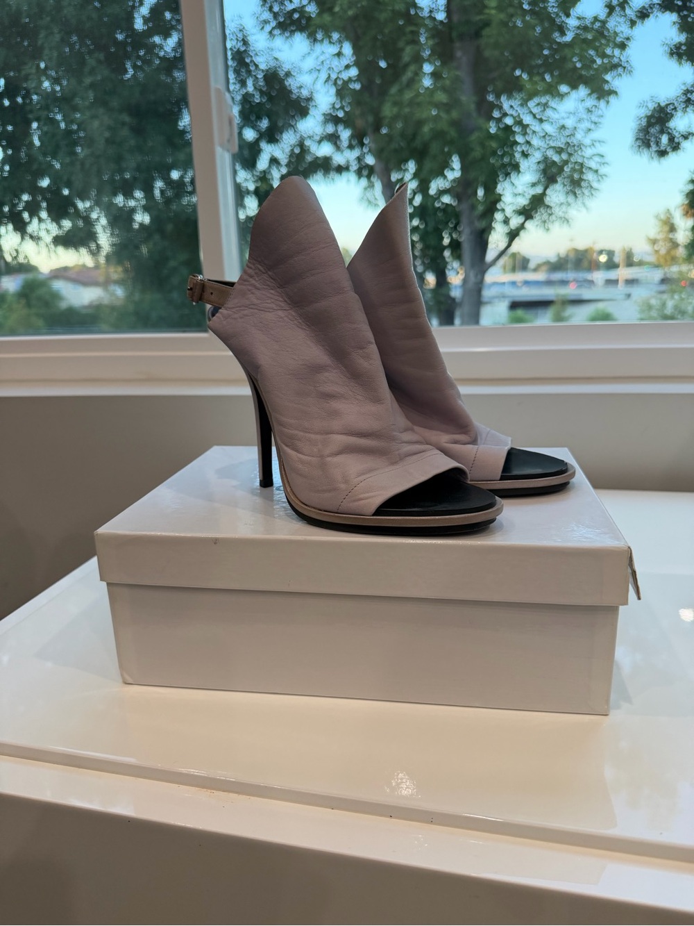 Balenciaga Lilac Open-Toe Slingback Stiletto Heels